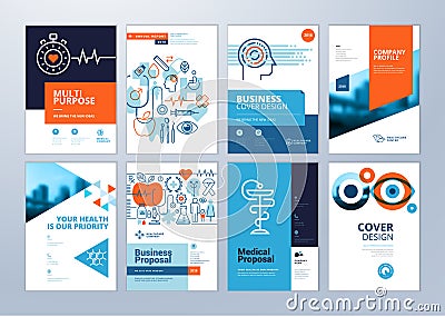 Set of medical brochure, annual report, flyer design templates in A4 size Vector Illustration