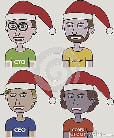 Vector illustrations of startup team using Santa Hat for Christmas Stock Photo