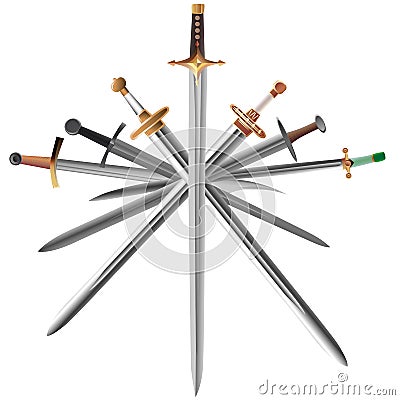 Vector illustrations of swords cross crosswise. Vector Illustration