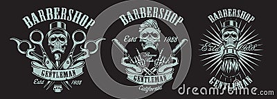 Vector of illustrations in vintage style for a barber shop with skulls Vector Illustration