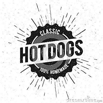 Vector Illustraton Black Vintage Classic Hot Dog Stamp Vector Illustration