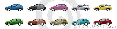 Vector or Illustrator of sport hatchback cars colorful collection. Vector Illustration