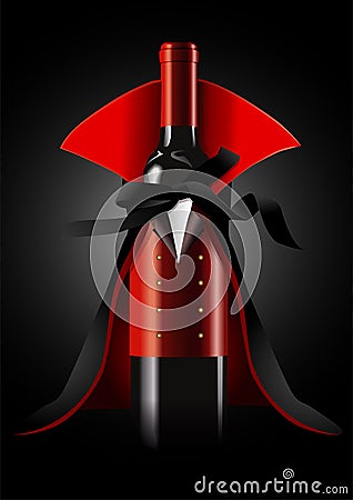 Vector illustrator of Wine Bottle in Dracula Costume Vector Illustration