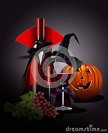 Vector illustrator of Wine glass and Bottle in Dracula and witch Vector Illustration