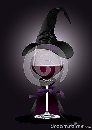 Vector illustrator of Wine glass in Witch Costume Vector Illustration