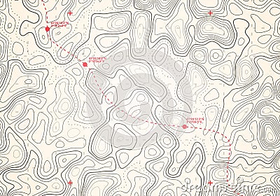 Vector Illutration Vintage Detailed Contour Topographic Map. Abstract Retro Outline Background. Vector Illustration