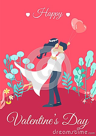 Vector ilustration cards for valentines day. Couple in love, guy and girl on a date, wedding, propose Editorial Stock Photo