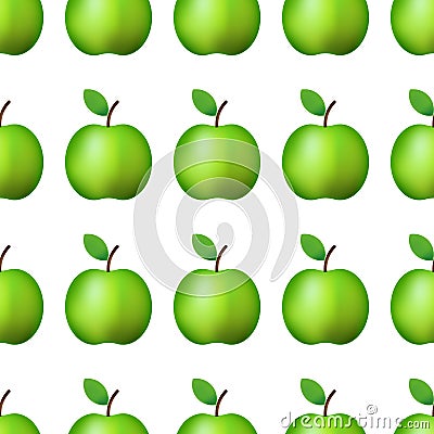 Vector ilustration. Seamless pattern realistic green apple on white background Decoration. Vector Illustration