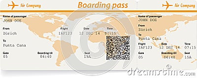 Vector image of airline boarding pass ticket Vector Illustration