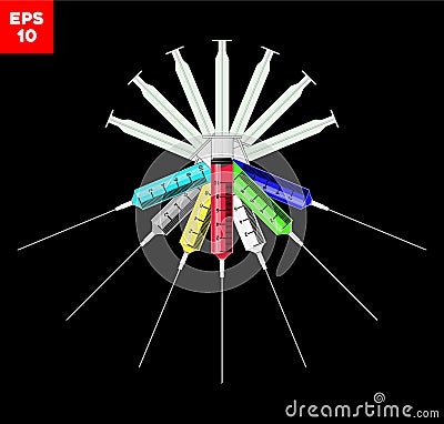 Vector image with amazing medical syringes with vaccine Vector Illustration