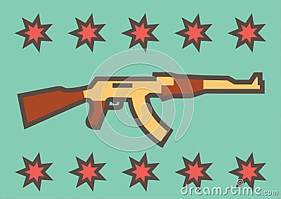 Russian assault rifle ak-47 on a blue background with decoration of stars Stock Photo