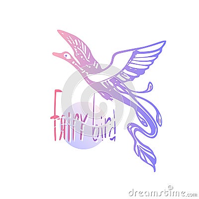 Vector image. Birds in flight hand drawing. The Fairy Bird Vector Illustration