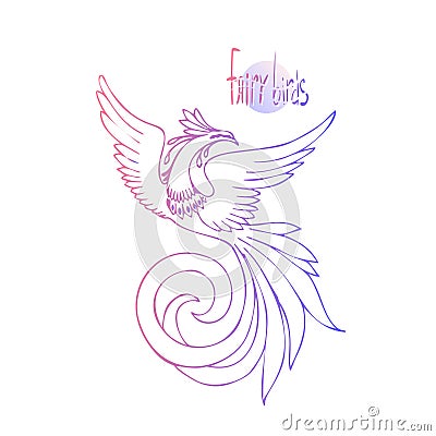 Vector image. Birds in flight hand drawing. The Fairy Bird Vector Illustration