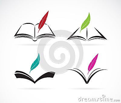 Vector image of an book and feather Vector Illustration