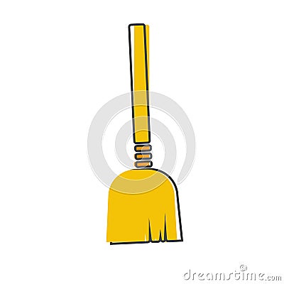 Vector image of a broom. Vector illustration broom cartoon style on white isolated background. Vector Illustration