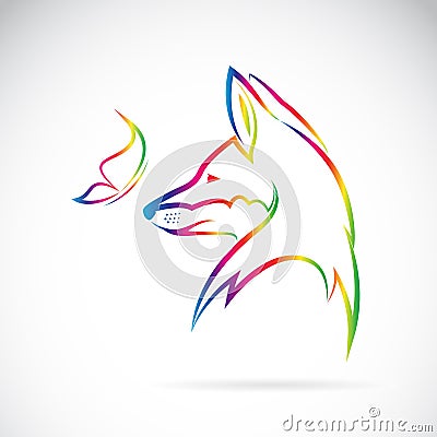 Vector image of butterfly and fox Vector Illustration