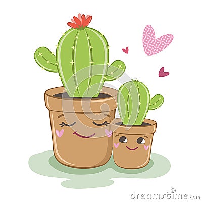 Vector image of cactus. Family of cacti. Vector illustration. Plants Cartoon Illustration