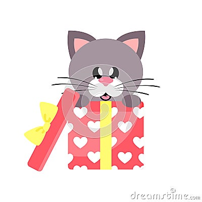 Cartoon cute cat gift Vector Illustration