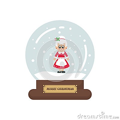 Cartoon cute christmas snowglobe with mrs santa Vector Illustration