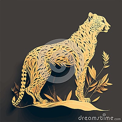 Vector image of a cheetah sitting in the grass. Drawing by hand and traced into a vector Stock Photo