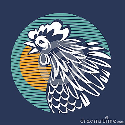 Vector image of cock in the sun. Logo illustration. Vector Illustration