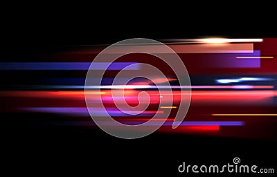 Vector image of colorful light trails with motion blur effect, long time exposure. Isolated on black background Vector Illustration