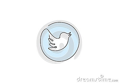 Vector image of a continuous line drawing bird for twitter logo icon. The bird chirps for social media sign isolated on white Vector Illustration