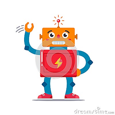 Vector image of a cute robot who waves Vector Illustration