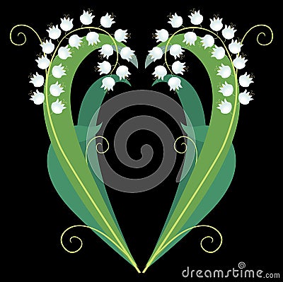 Vector image of decorative lilies of valley in heart shape Vector Illustration