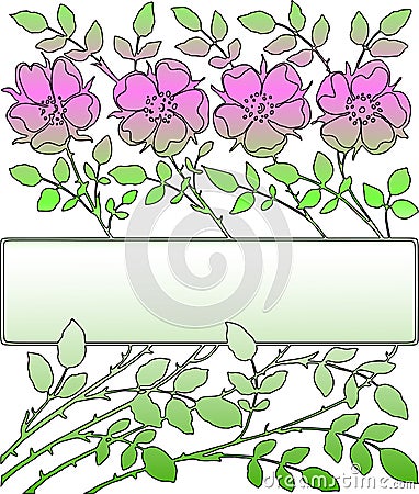 Vector image of decorative vintage frame with twigs wild roses Vector Illustration