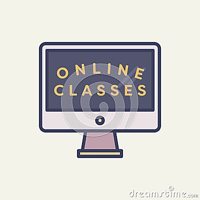 Vector image of desktop pc with text online classes Vector Illustration