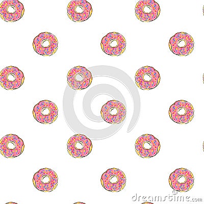 Vector image of a donut with icing and sprinkling. Food sketch of baking and sweet dessert. Hand-drawn bright appetizing Vector Illustration