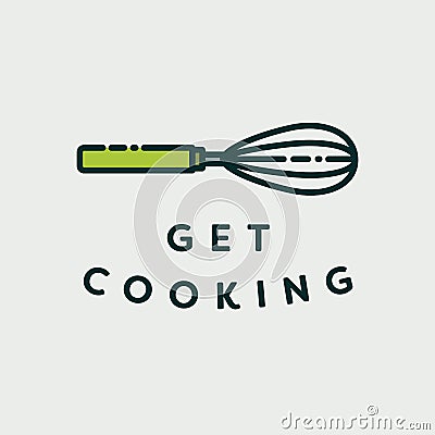 Vector image of egg beater with text get cooking Vector Illustration