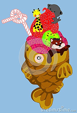 Various kinds of fruit, cake, donut, candy Stock Photo
