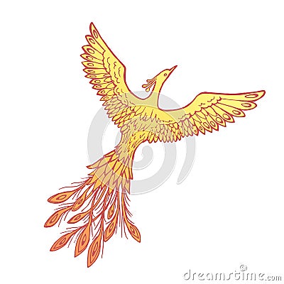 Vector image of a fiery flaming firebird phoenix on a white background. Vector Illustration