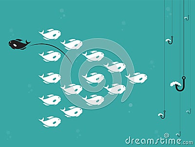 Vector image of fish and hook and bait. Vector Illustration