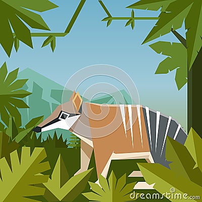Flat geometric jungle background with Numbat Vector Illustration