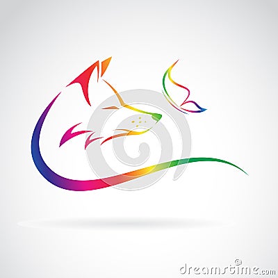 Vector image of fox and butterfly Vector Illustration