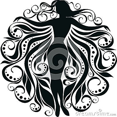 Vector image of a girl with curls in a circle Vector Illustration