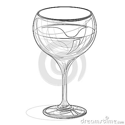 Vector image of a glass with liquid in lines. Concept Vector Illustration