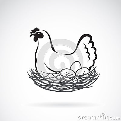 Vector image of an hen laying eggs in its nest. Vector Illustration