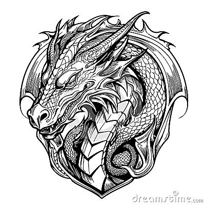 Vector image of a heraldic shield with a dragon Vector Illustration