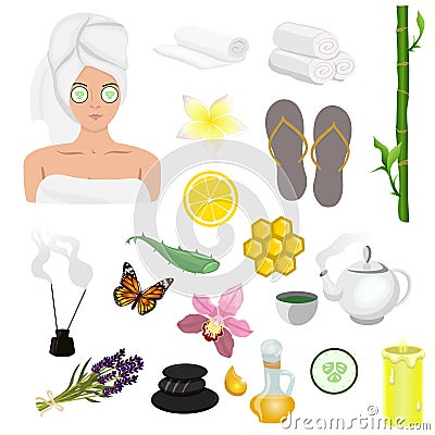 Spa icons set. Set of design elements for spa salon, web site and other. Vector image isolated on white background Stock Photo