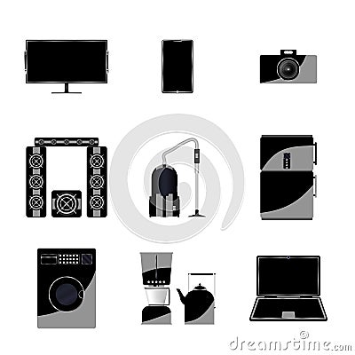 Set of icons of home appliances and electronics Vector Illustration