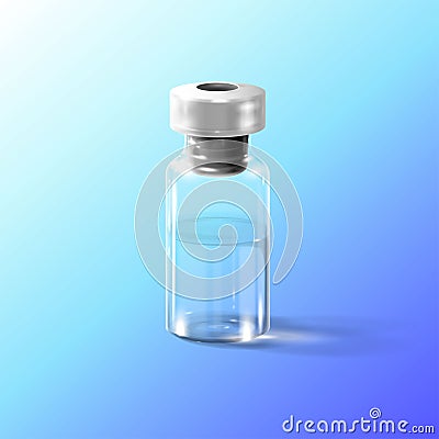 Realistic medical drug in glass vial with rubber stopper and metal cap Vector Illustration