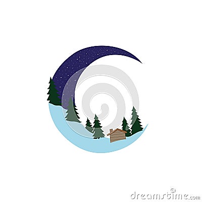 Vector image of the moon and the forest. Vector Illustration