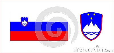 Vector image of the national flag and coat of arms of the Republic of Slovenia. Vector Illustration