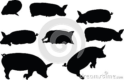 Vector Image, pig silhouette, in Lay flat pose, isolated on white background Vector Illustration