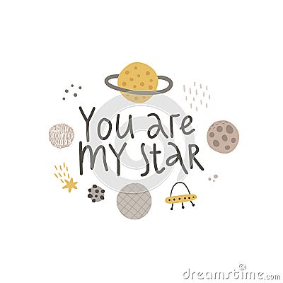 vector image of planets and my star text Vector Illustration