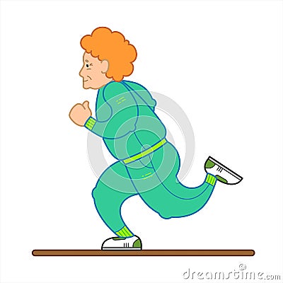 Vector Image Of A Running Old Woman. The Old Woman In A Tracksuit, Sneakers. Elderly Woman, Senile People Concept, Logo. Isolated Stock Photo